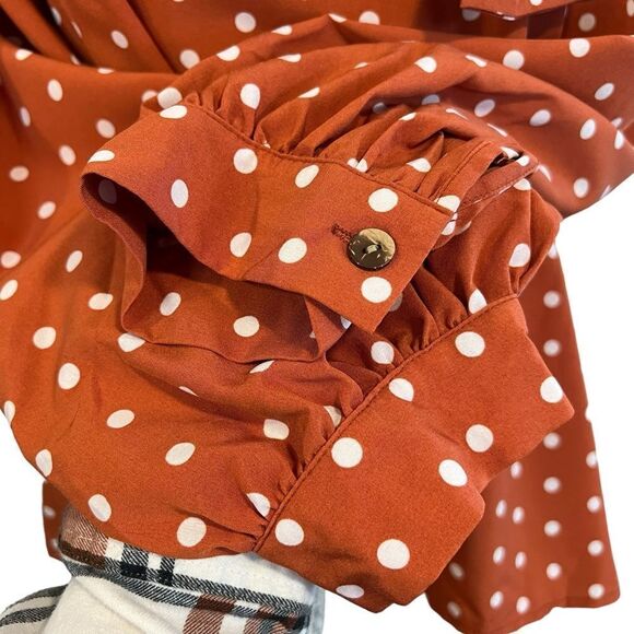 Orange and white polka dot tie neck long sleeve blouse size 2x vintage style - Picture 4 of 8